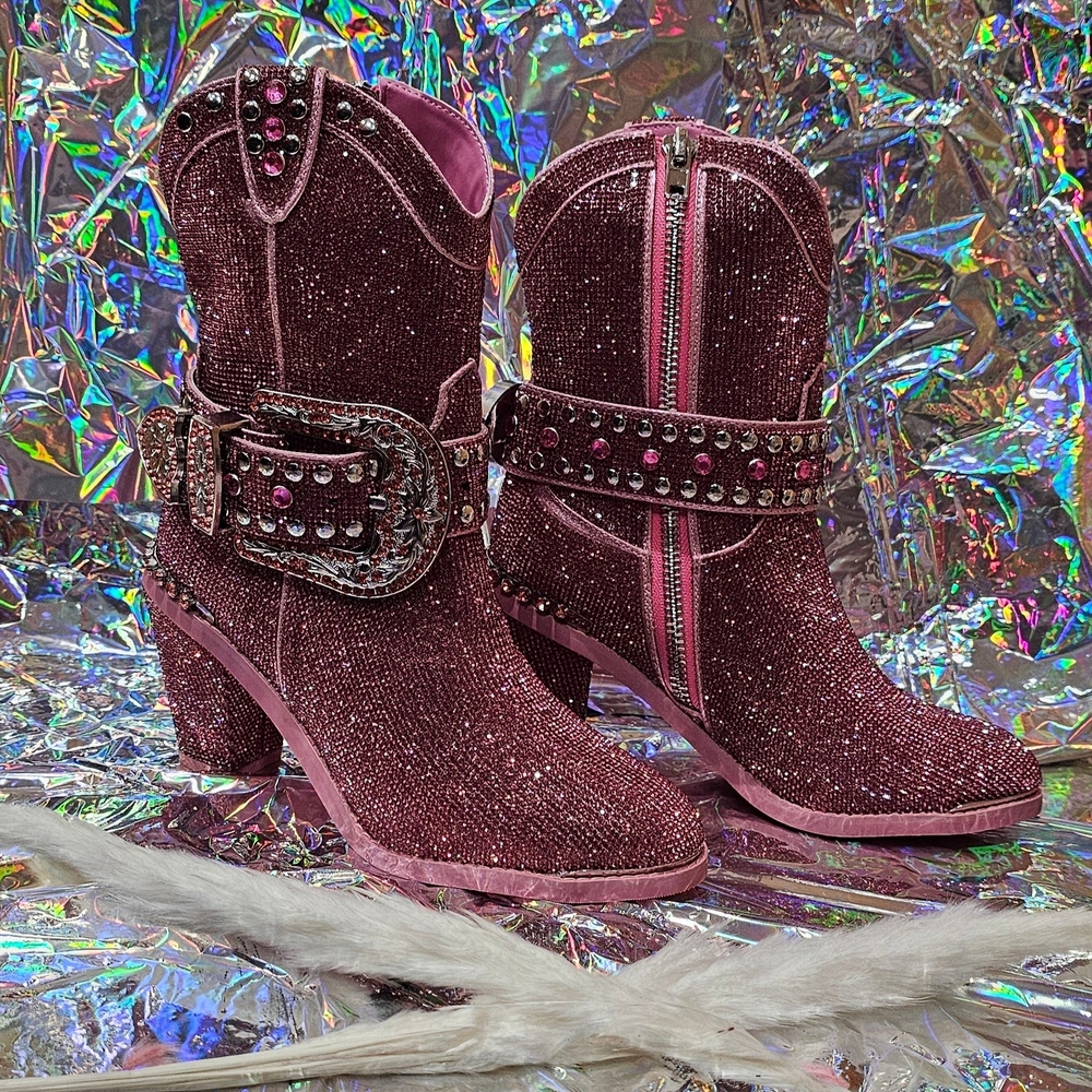 Dolls Kill Pink Glitter Studded Heeled Boots